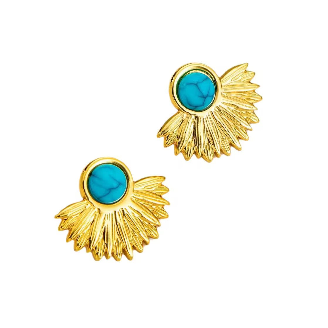 Turquoise Sunburst Stud Earrings – Gold Plated Glam