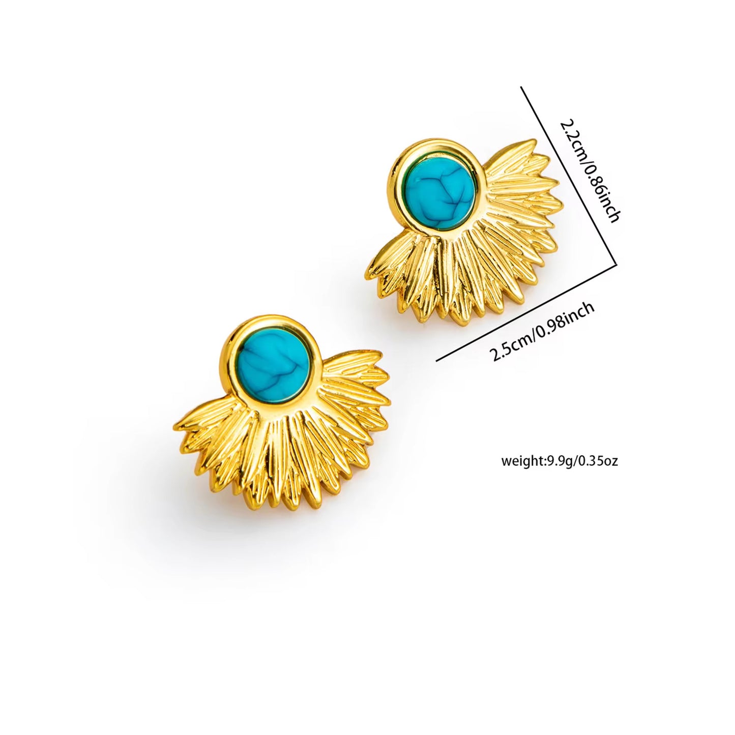 Turquoise Sunburst Stud Earrings – Gold Plated Glam