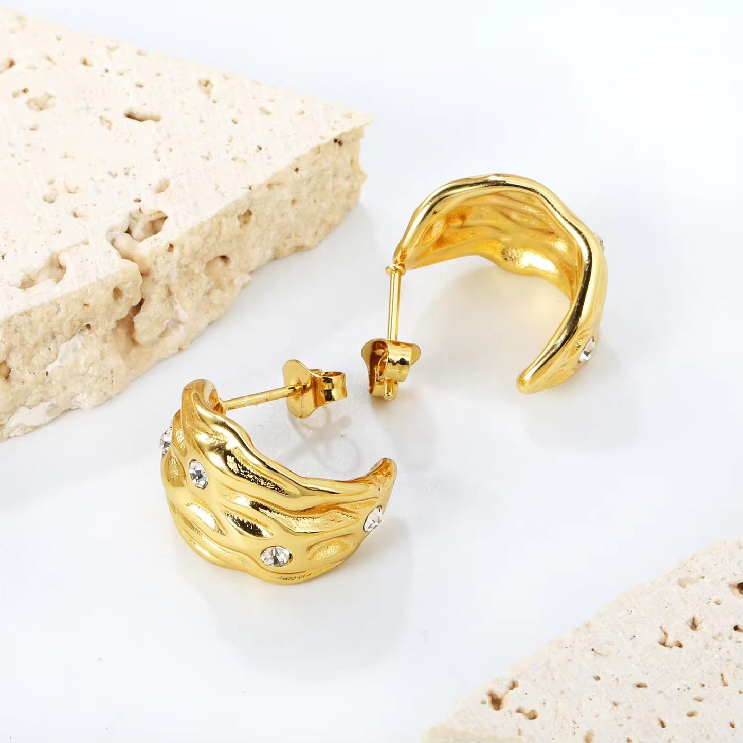 Crystal Wave Hoops – Luxury Anti Tarnish Gold Earrings | Trending Jewellery at Low Cost