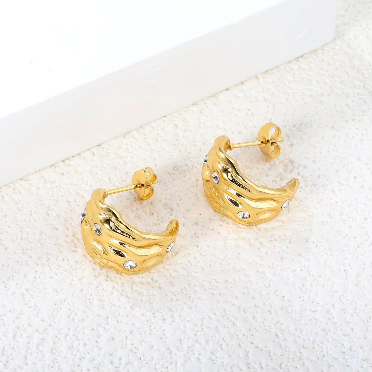 Crystal Wave Hoops – Luxury Anti Tarnish Gold Earrings | Trending Jewellery at Low Cost