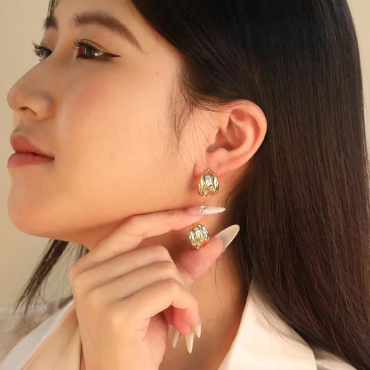 Crystal Wave Hoops – Luxury Anti Tarnish Gold Earrings | Trending Jewellery at Low Cost