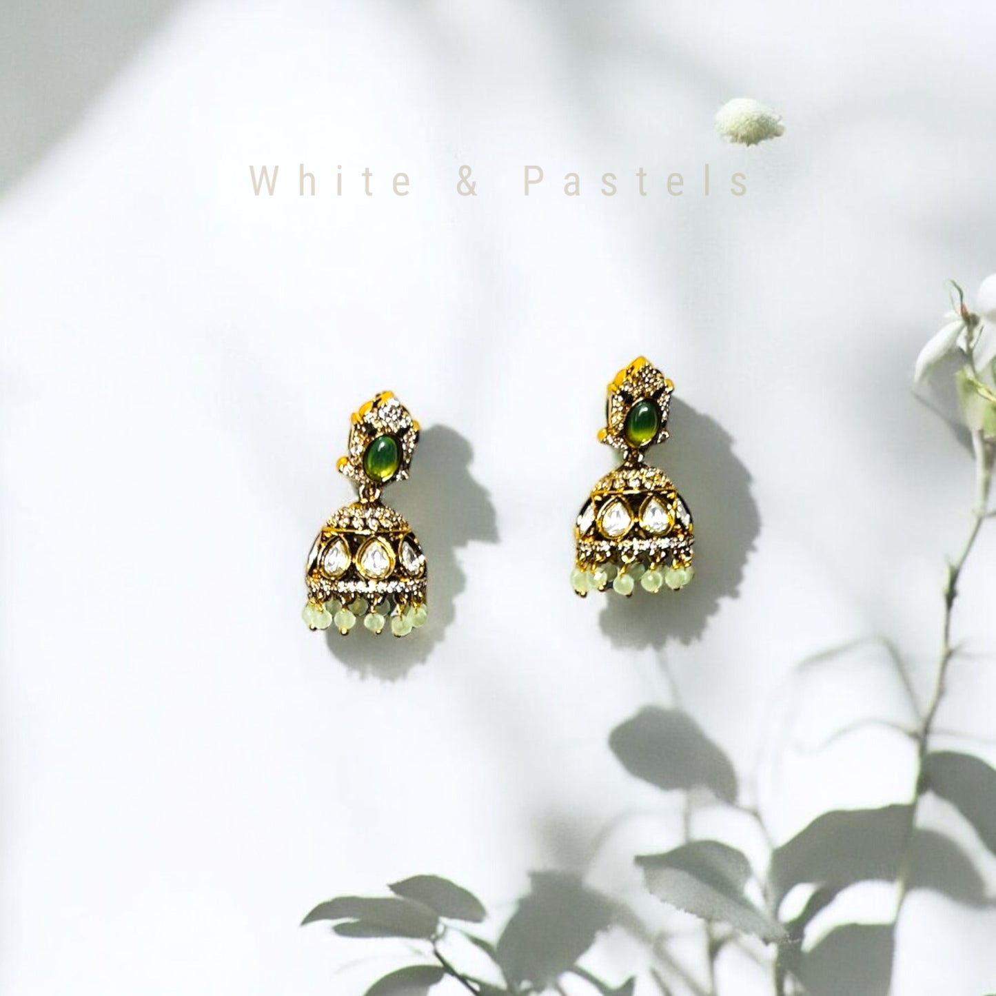 Victoria Collection: Antique Gold Jhumka Earrings with Green Stones