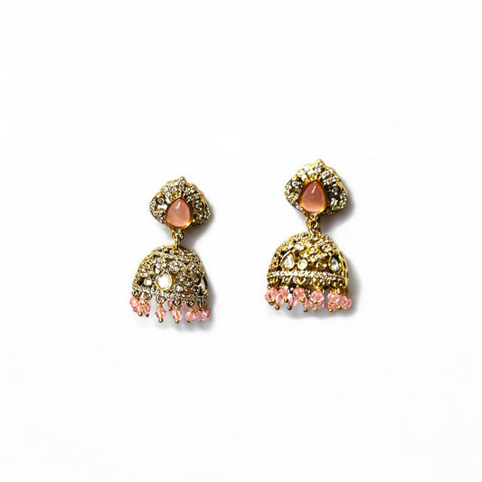 Victoria Collection: Delicate Pink Jadau Jhumka Earrings