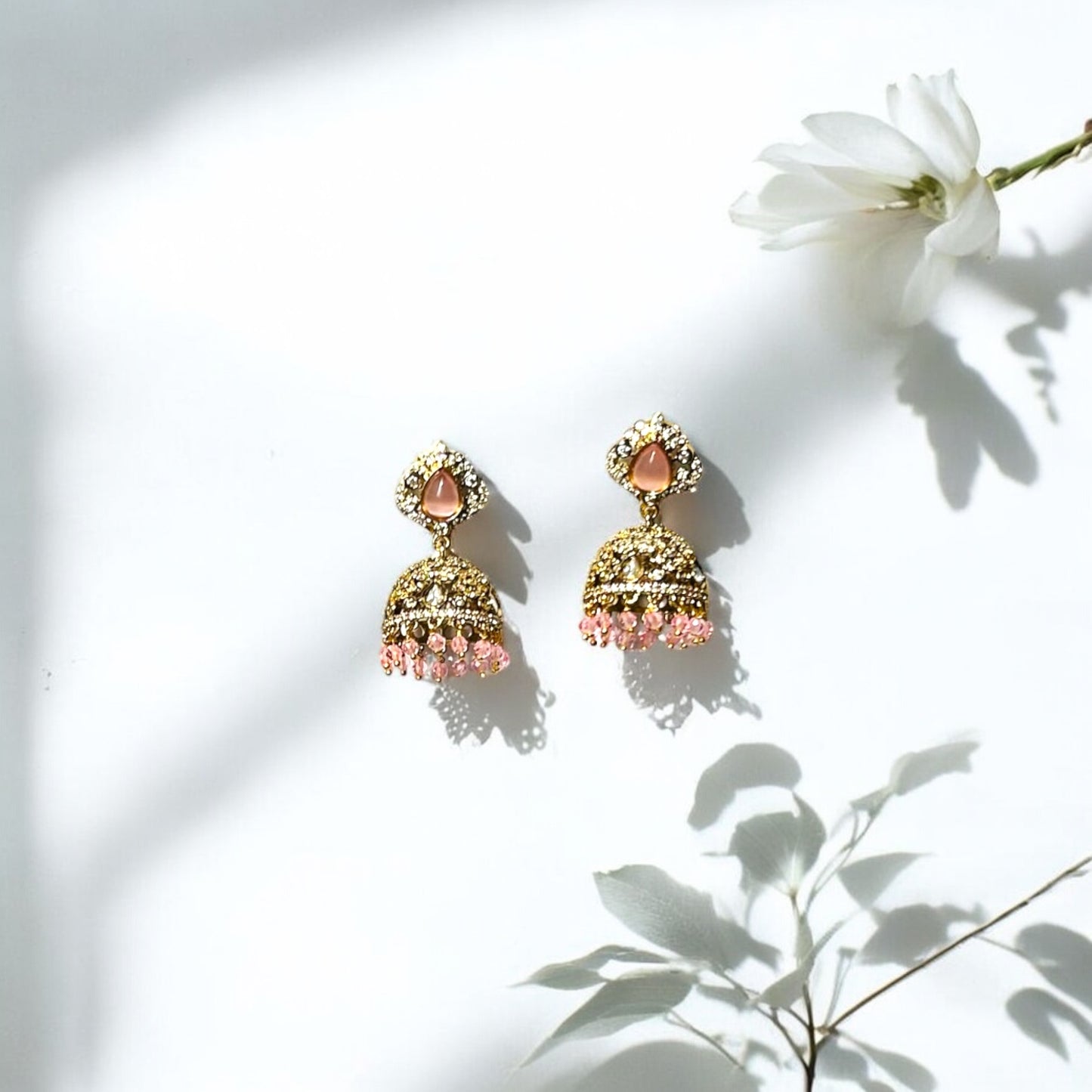 Victoria Collection: Delicate Pink Jadau Jhumka Earrings