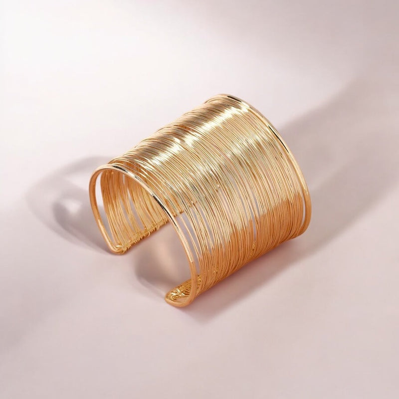 Gold Plated Multi-Strand Cuff Bracelet - Boho Chic Statement Jewelry