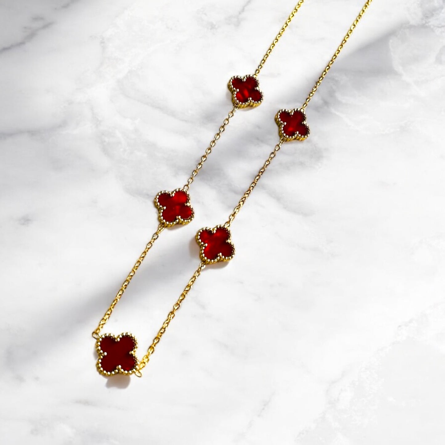 Royal Red Clover Luxe Necklace – Anti-Tarnish Gold Charm Chain