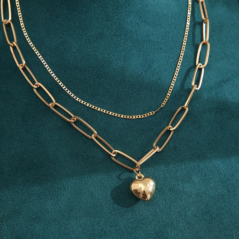Double Layered Heart Pendant Necklace