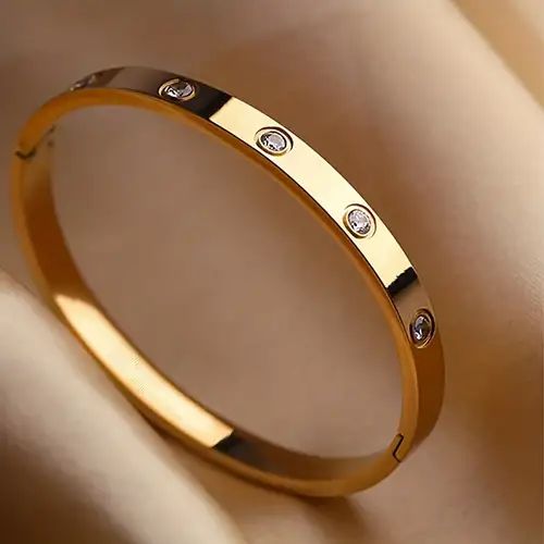 Gold-Plated Crystal Bangle – 18K Stainless Steel Imitation Jewellery
