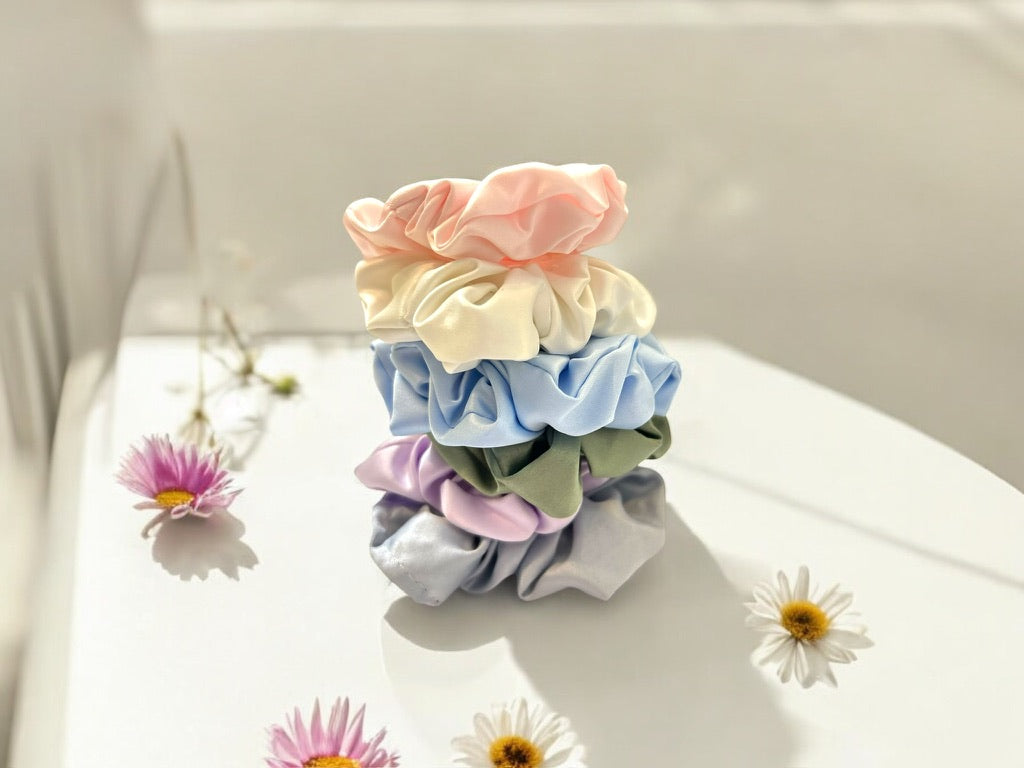 Luxury Satin Pastel Pink Hair Scrunchies