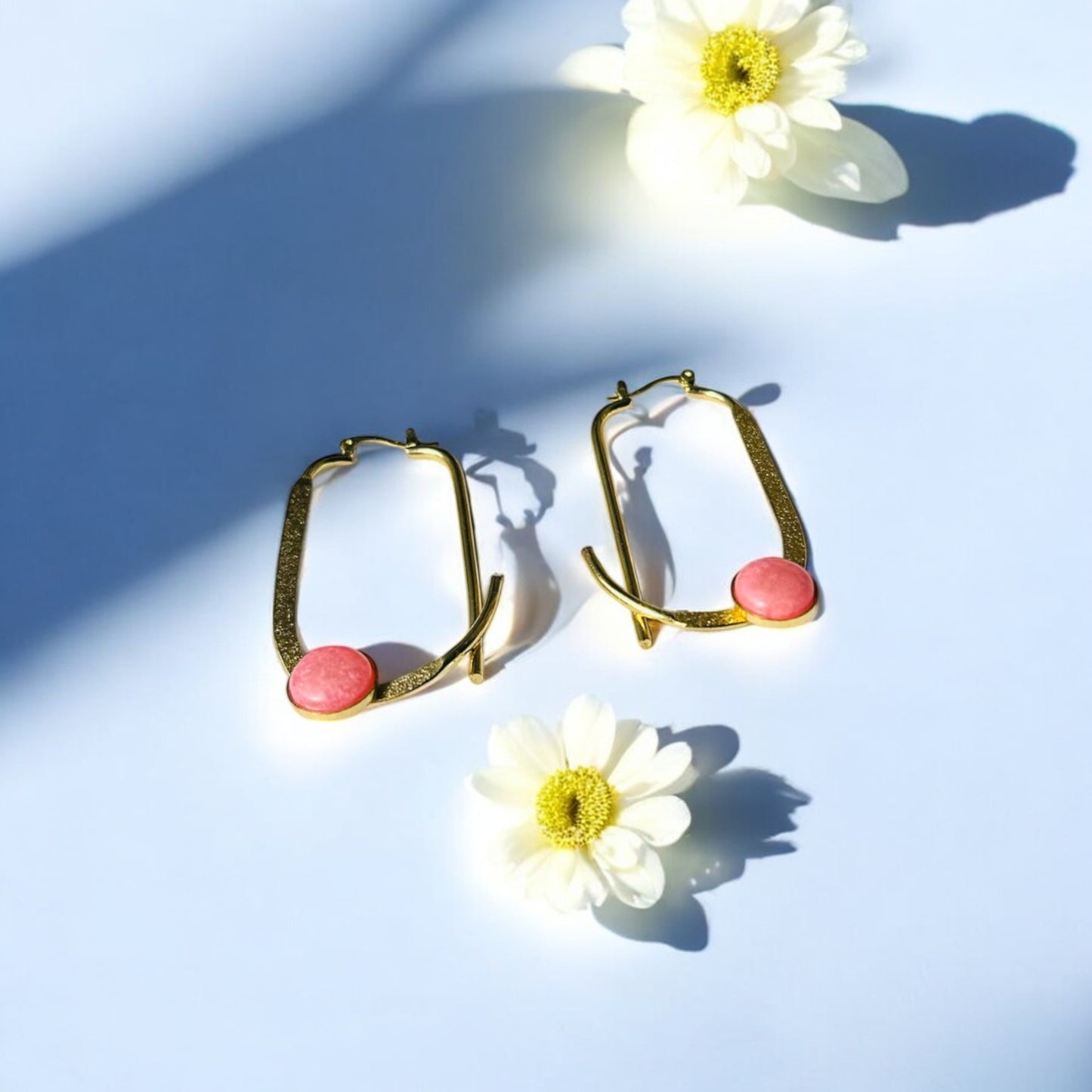 Modern Gold Hoops with Pastel Pink Accents - Anti-tarnish brass