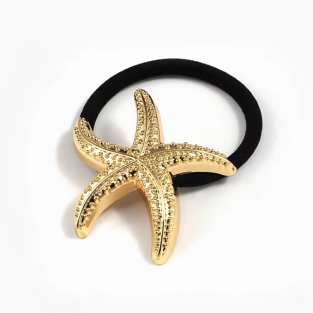 Gold Starfish Ponytail Cuff - Stainless Steel Hair Tie