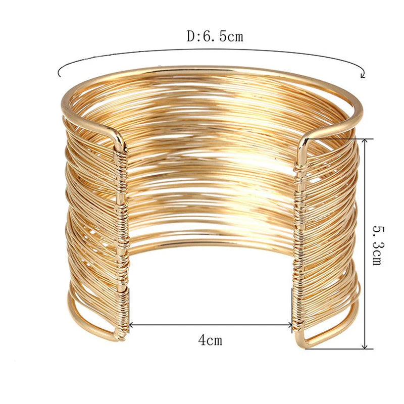 Gold Plated Multi-Strand Cuff Bracelet - Boho Chic Statement Jewelry