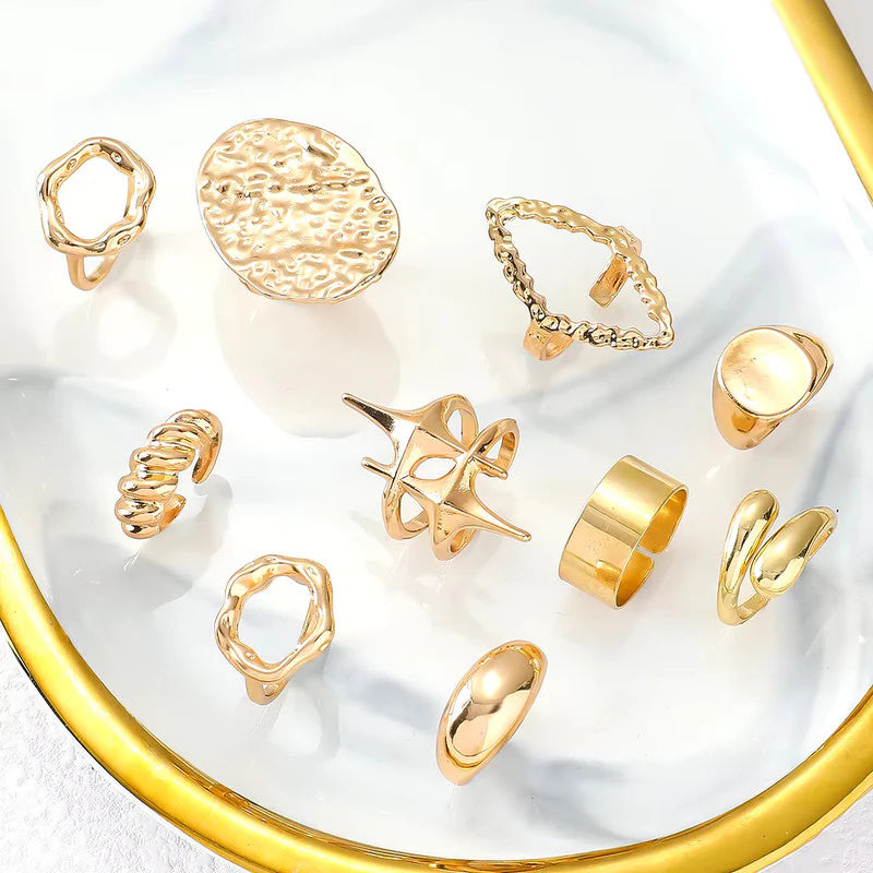 Gold Statement Ring Set - 10 Unique Designs