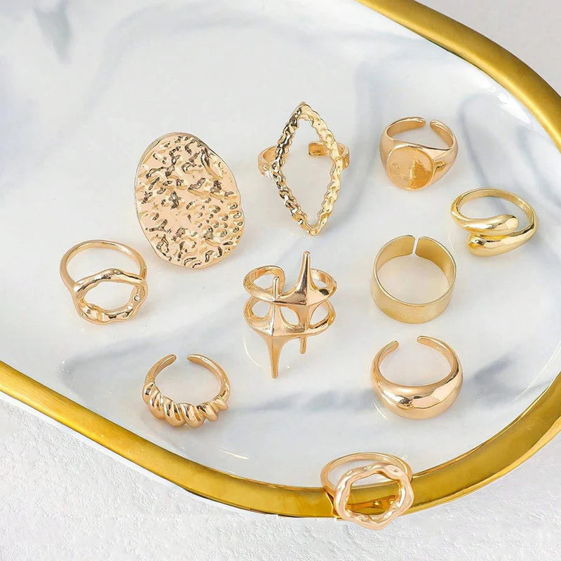 Gold Statement Ring Set - 10 Unique Designs