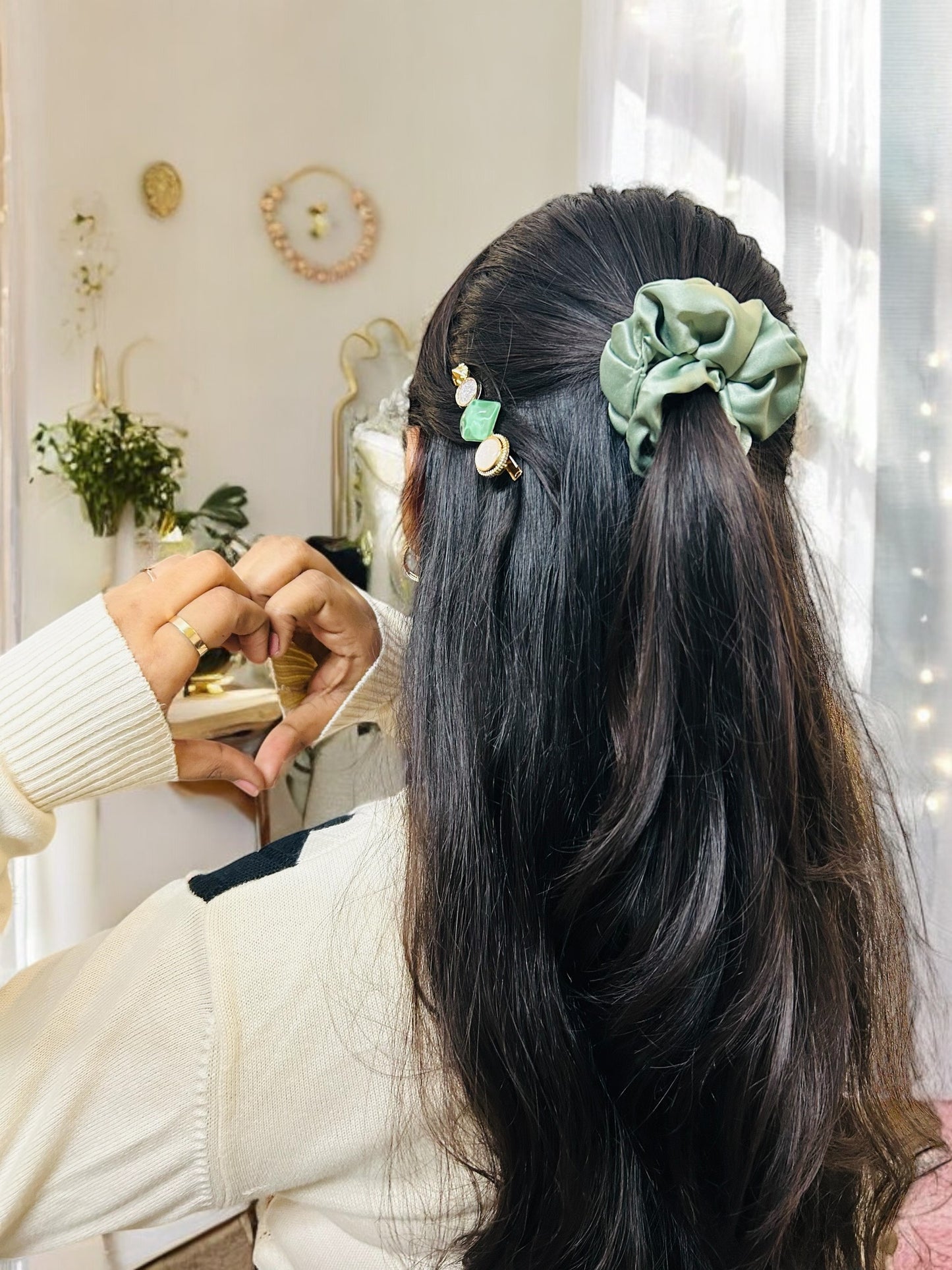 Luxury Satin Green Hair Scrunchies