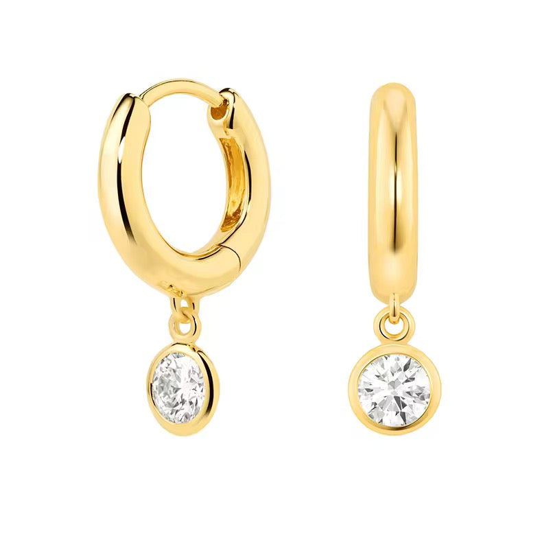 Gold Diamond Drop Hoop Earrings