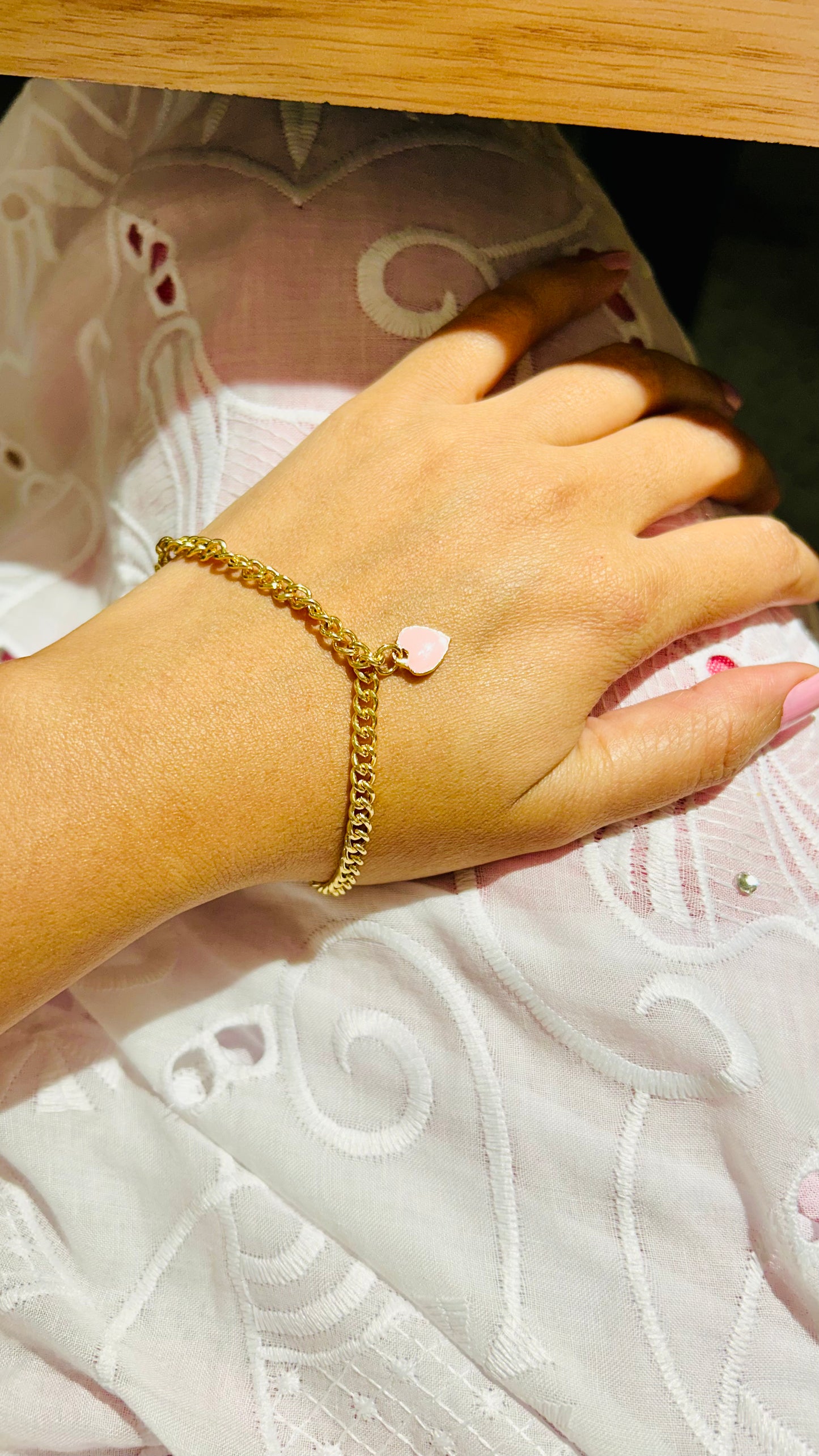 Pastel Pink Heart Gold Chain Bracelet