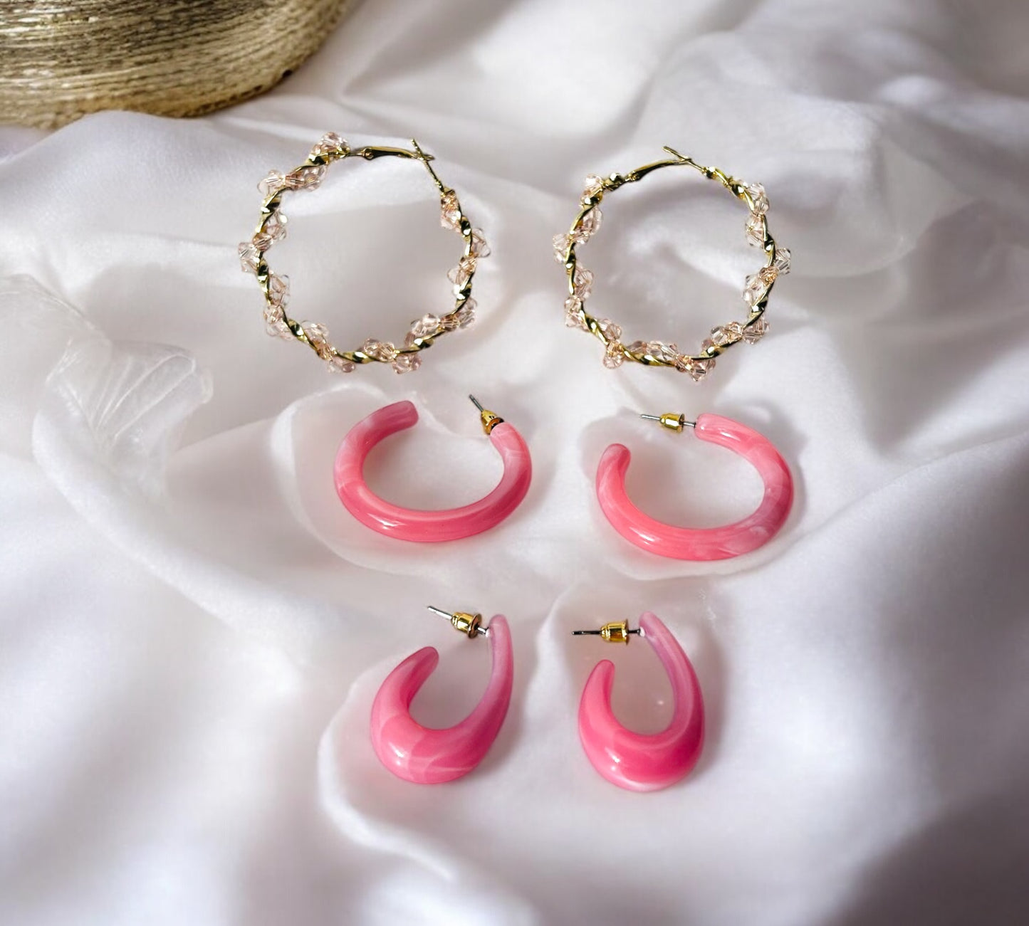 Be Your Own Candy Crush - Pastel Pink Statement Earrings Set of 3