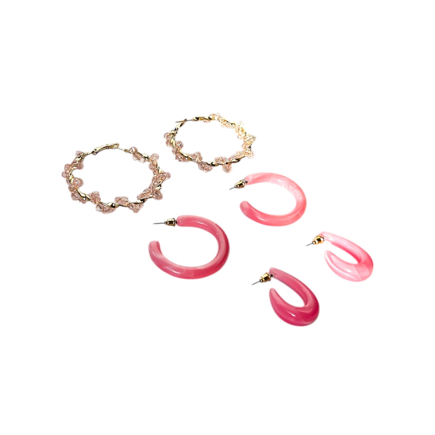 Be Your Own Candy Crush - Pastel Pink Statement Earrings Set of 3