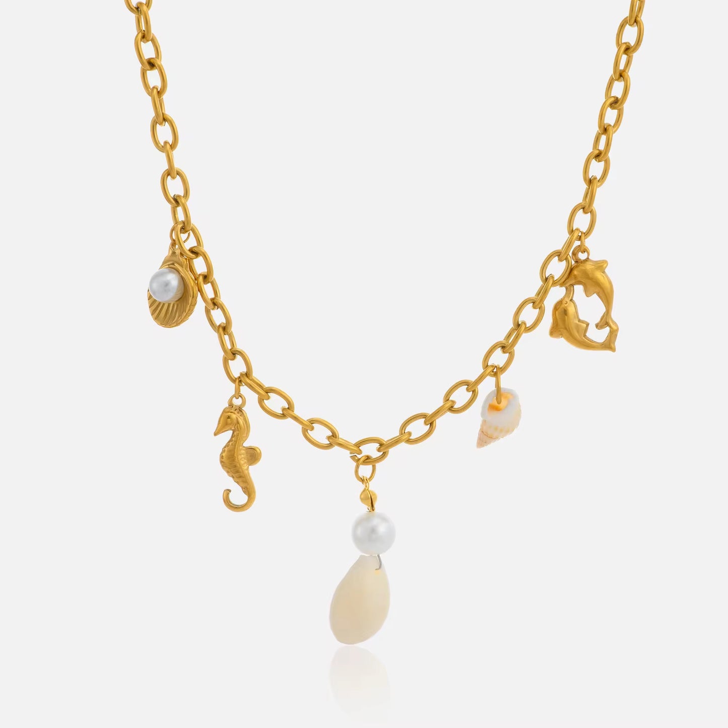 OceanMuse Gold-Tone Charm Necklace – Anti-Tarnish Stainless Steel Sea-Inspired Jewellery for Women
