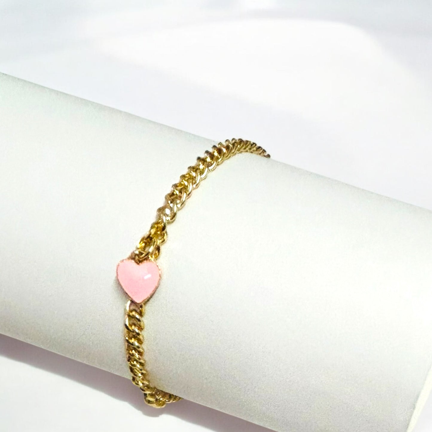 Pastel Pink Heart Gold Chain Bracelet