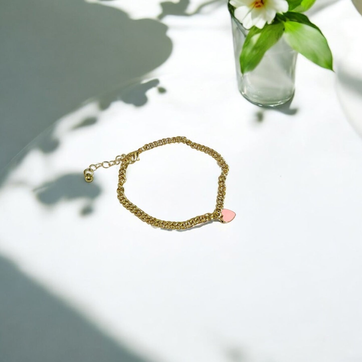 Pastel Pink Heart Gold Chain Bracelet