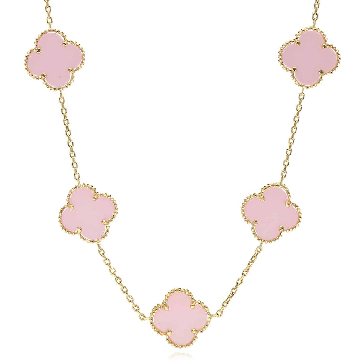 Luxurious Van Cleef -Inspired Alhambra - pink mother-of-pearls Pendants Necklace