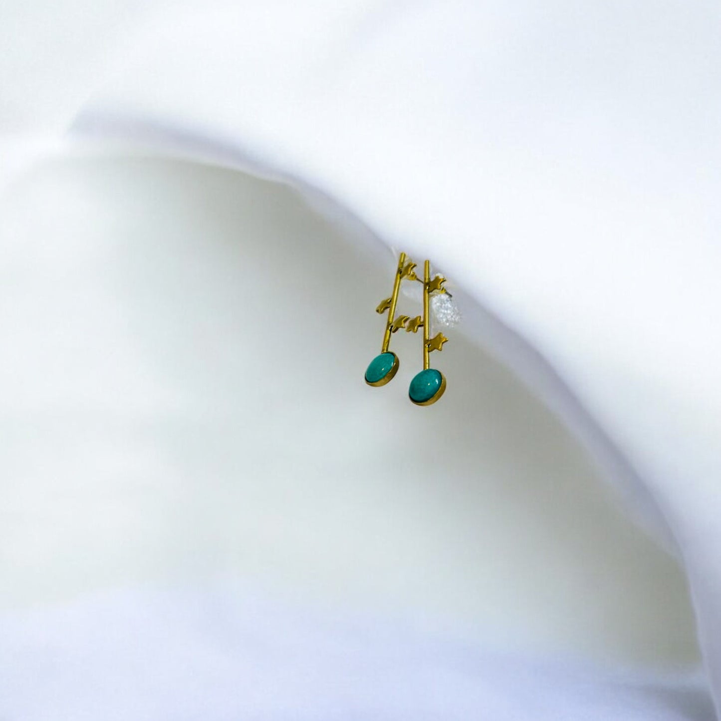 Modern Brass Star and Stone Dangle Earrings