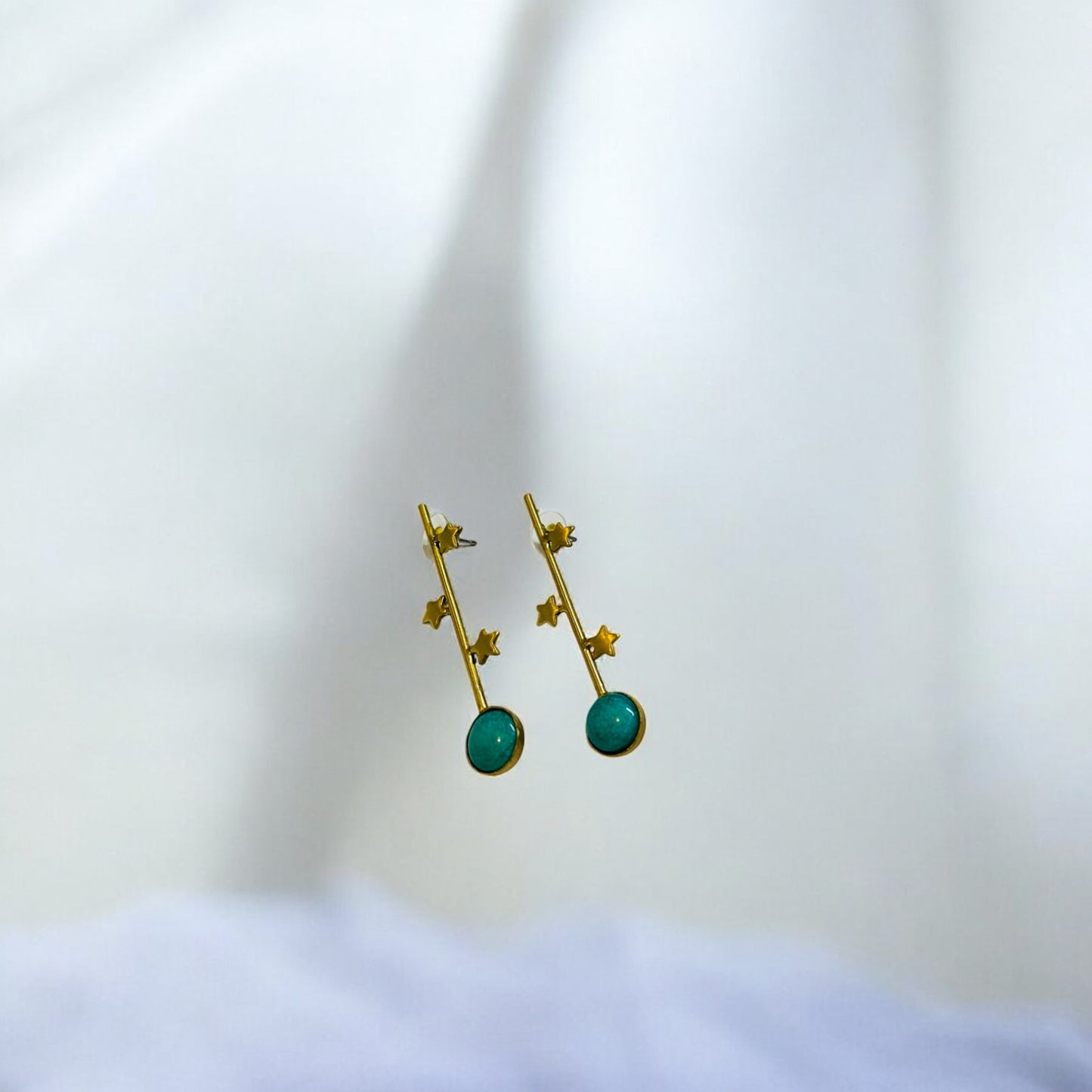 Modern Brass Star and Stone Dangle Earrings