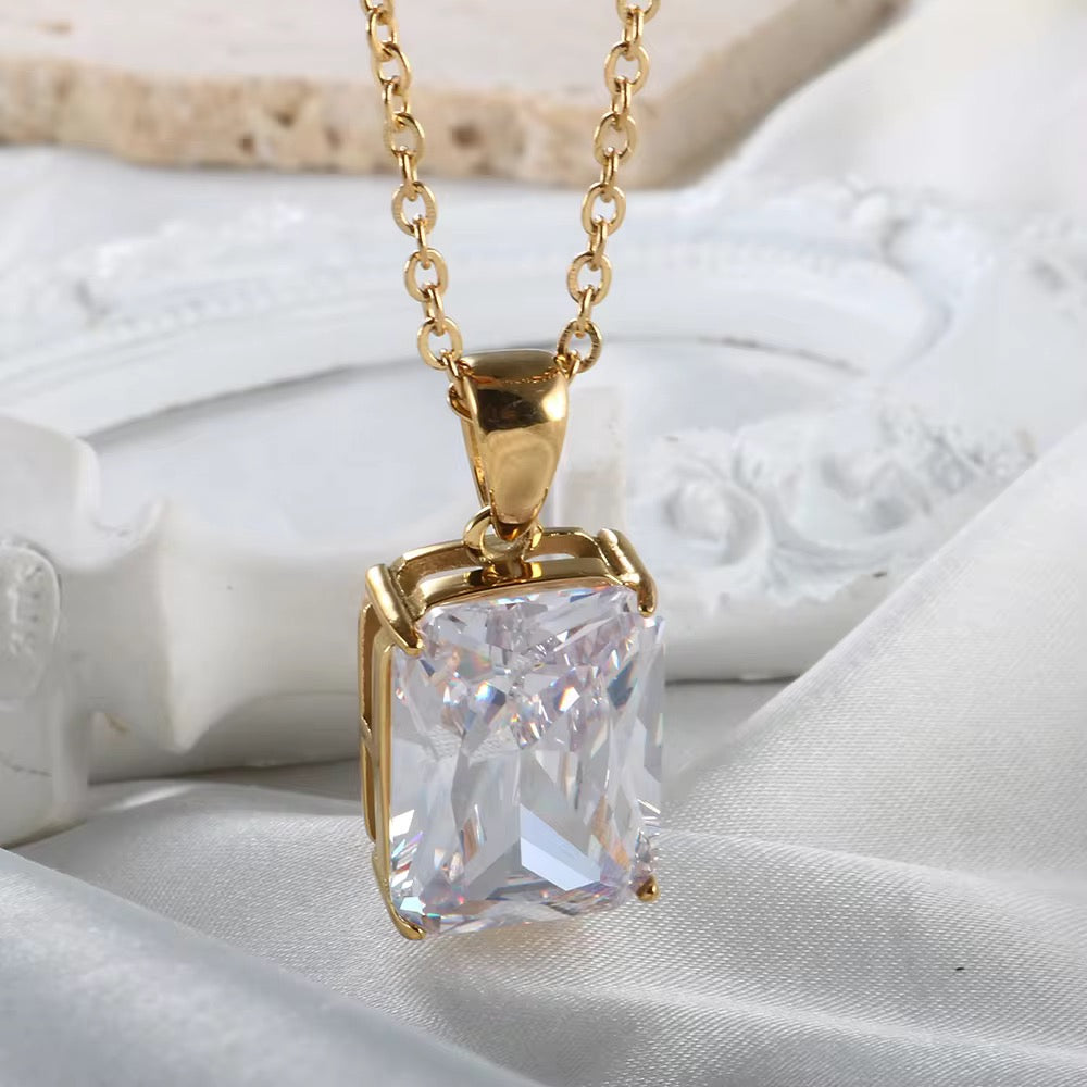 White & Pastels 18 kt Gold Plated Radiant Emerald Cut Necklace