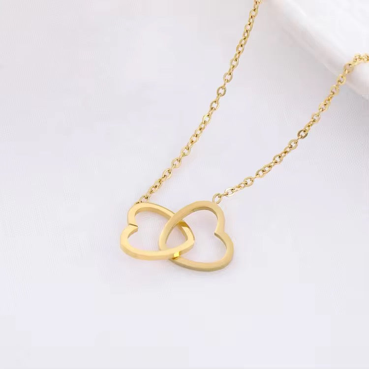 Double Heart Gold Necklace – Anti Tarnish, Waterproof, Everyday Wear