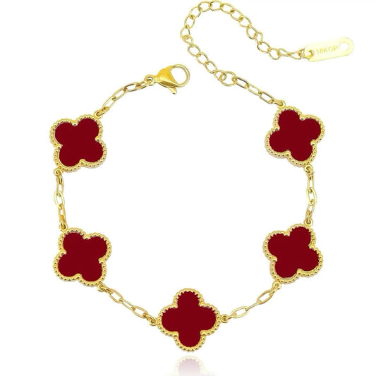 White & Pastels Chic Maroon Clover Anti-Tarnish Bracelet