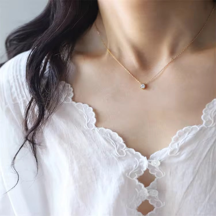 White & Pastels 18 kt Gold Plated Tear Drop Solitaire Necklace