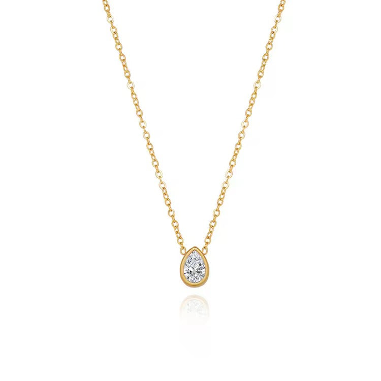 White & Pastels 18 kt Gold Plated Tear Drop Solitaire Necklace