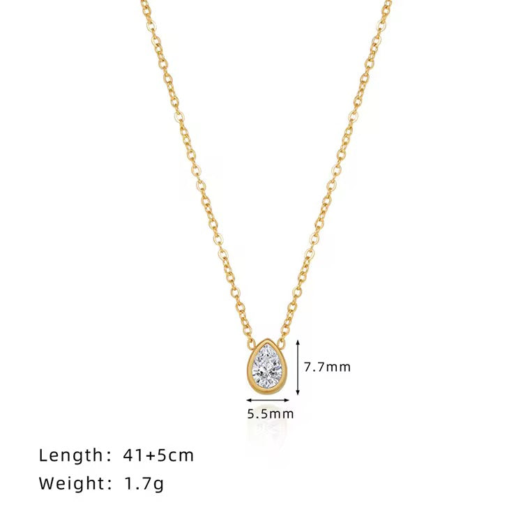 White & Pastels 18 kt Gold Plated Tear Drop Solitaire Necklace