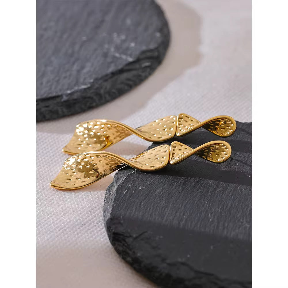 High-Fashion Textured Golden Flow Twist Statement Earrings