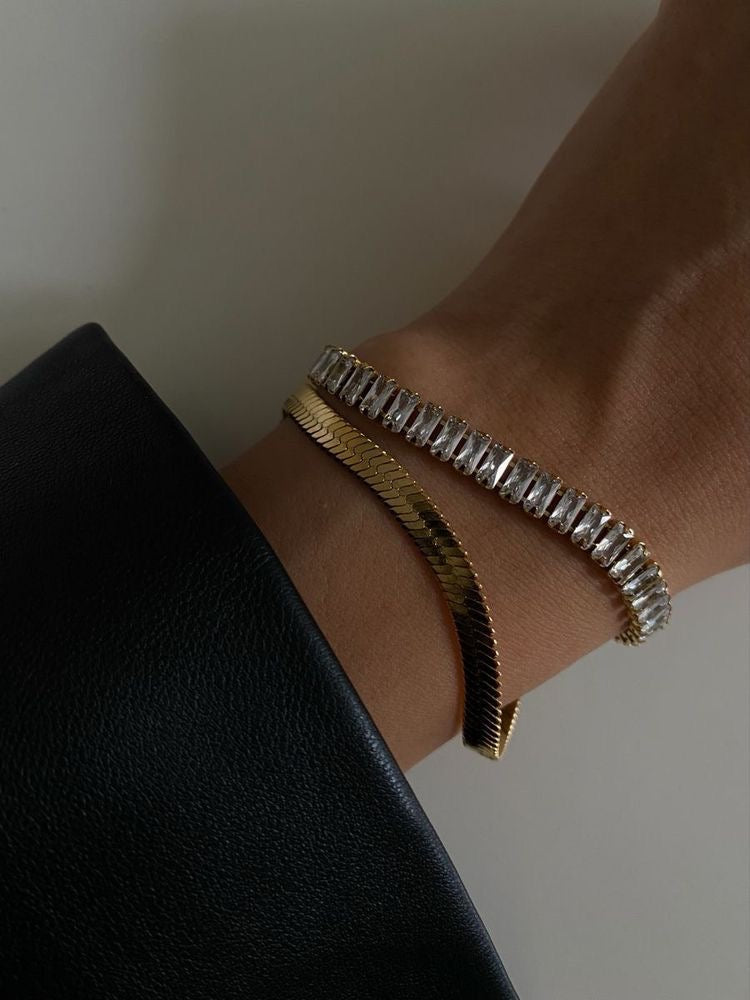 18 Kt Gold Plated Crystal Baguette Tennis Bracelet