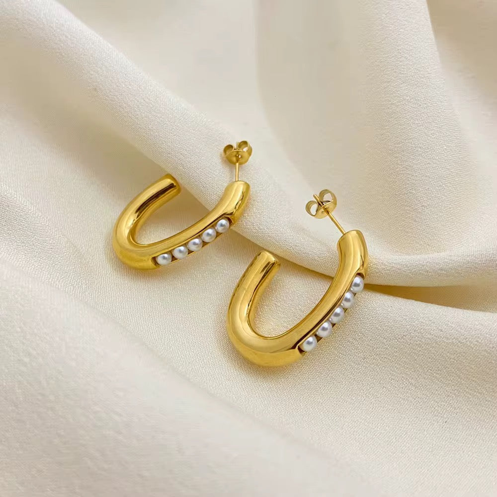 Gold Pearl Hoop Earrings