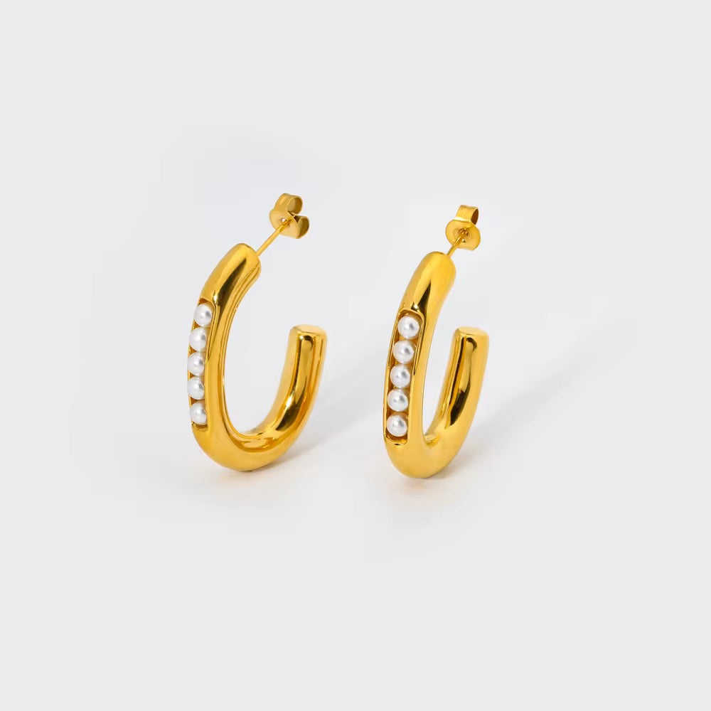 Gold Pearl Hoop Earrings