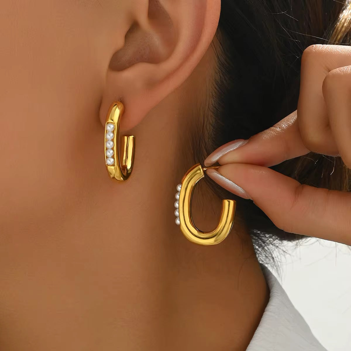 Gold Pearl Hoop Earrings