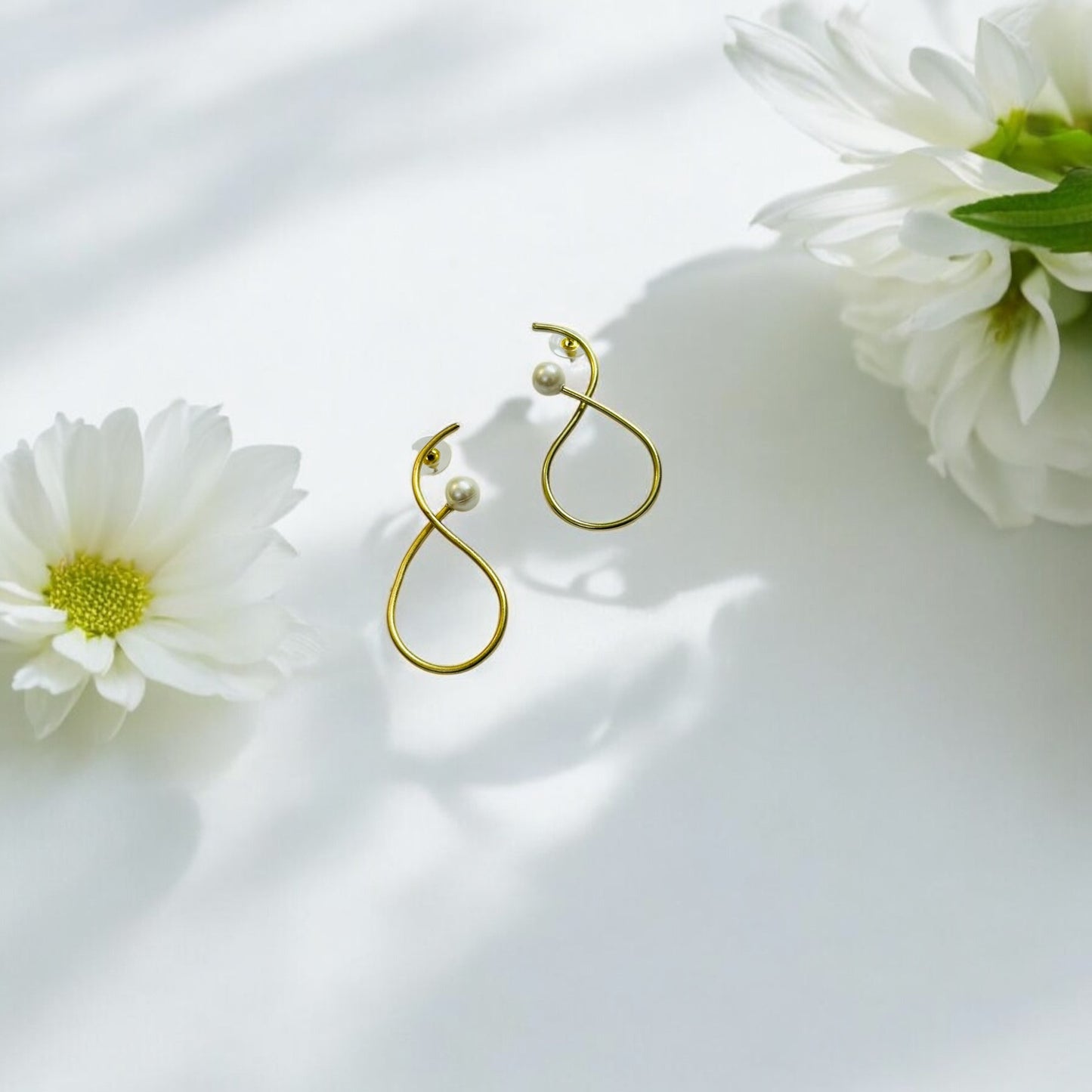 Pearl and Brass Minimalist Earrings