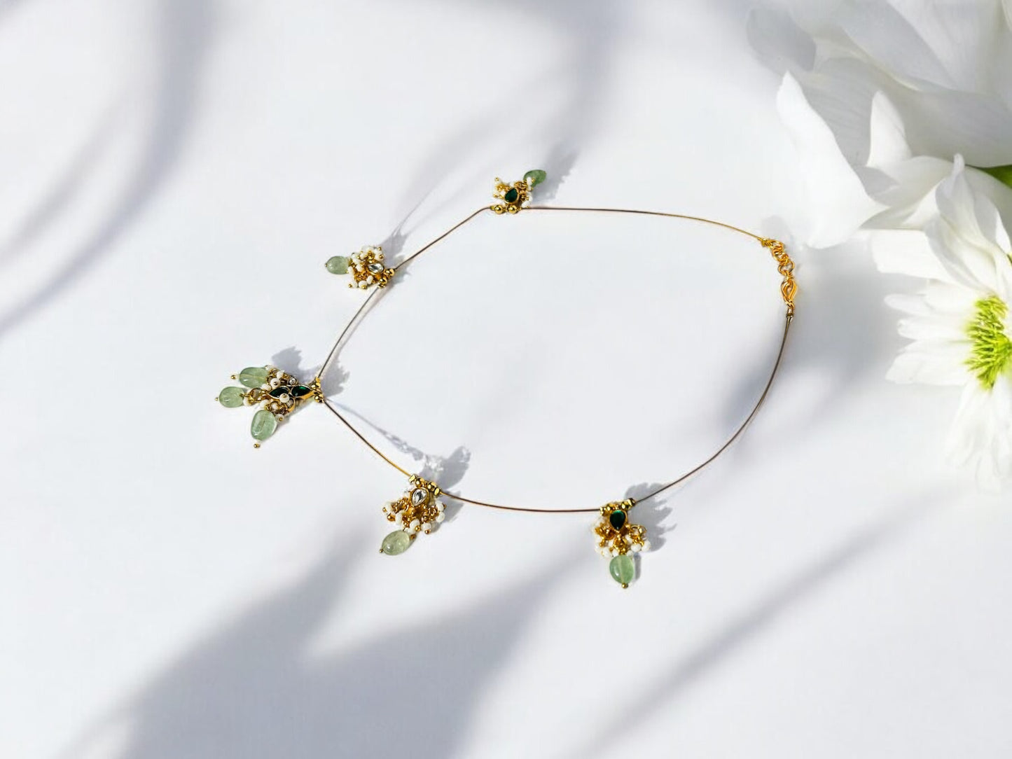 Delicate Gold Tone Invisible Victoria Chain with Green Gemstone