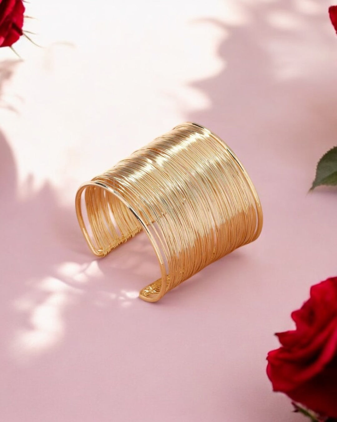 Gold Plated Multi-Strand Cuff Bracelet - Boho Chic Statement Jewelry