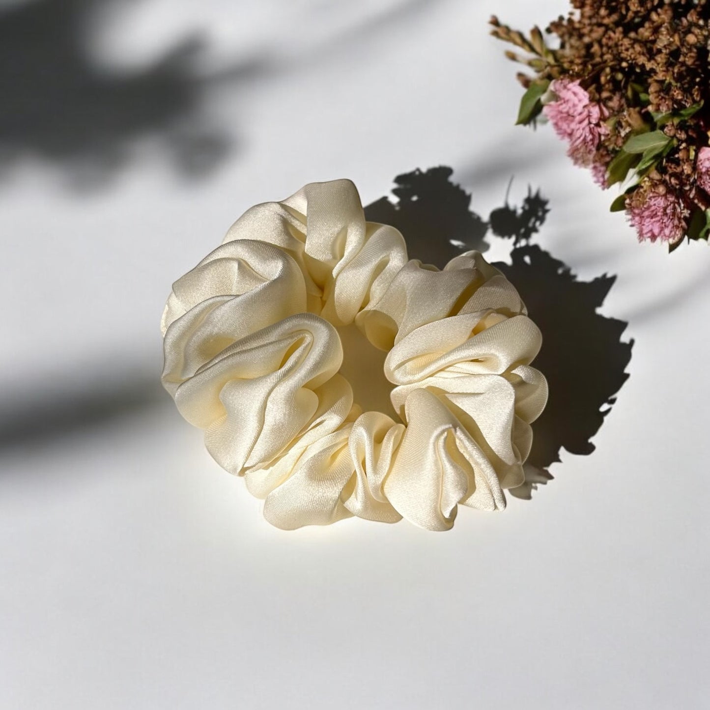 Handmade Satin Scrunchie – Soft Ivory