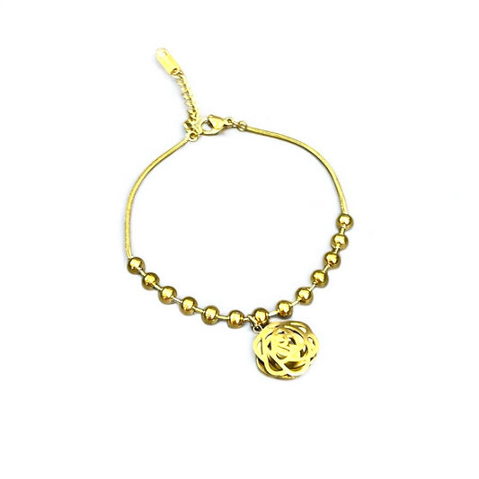 Aurelle – Anti-Tarnish Gold Bracelet with Floral Charm