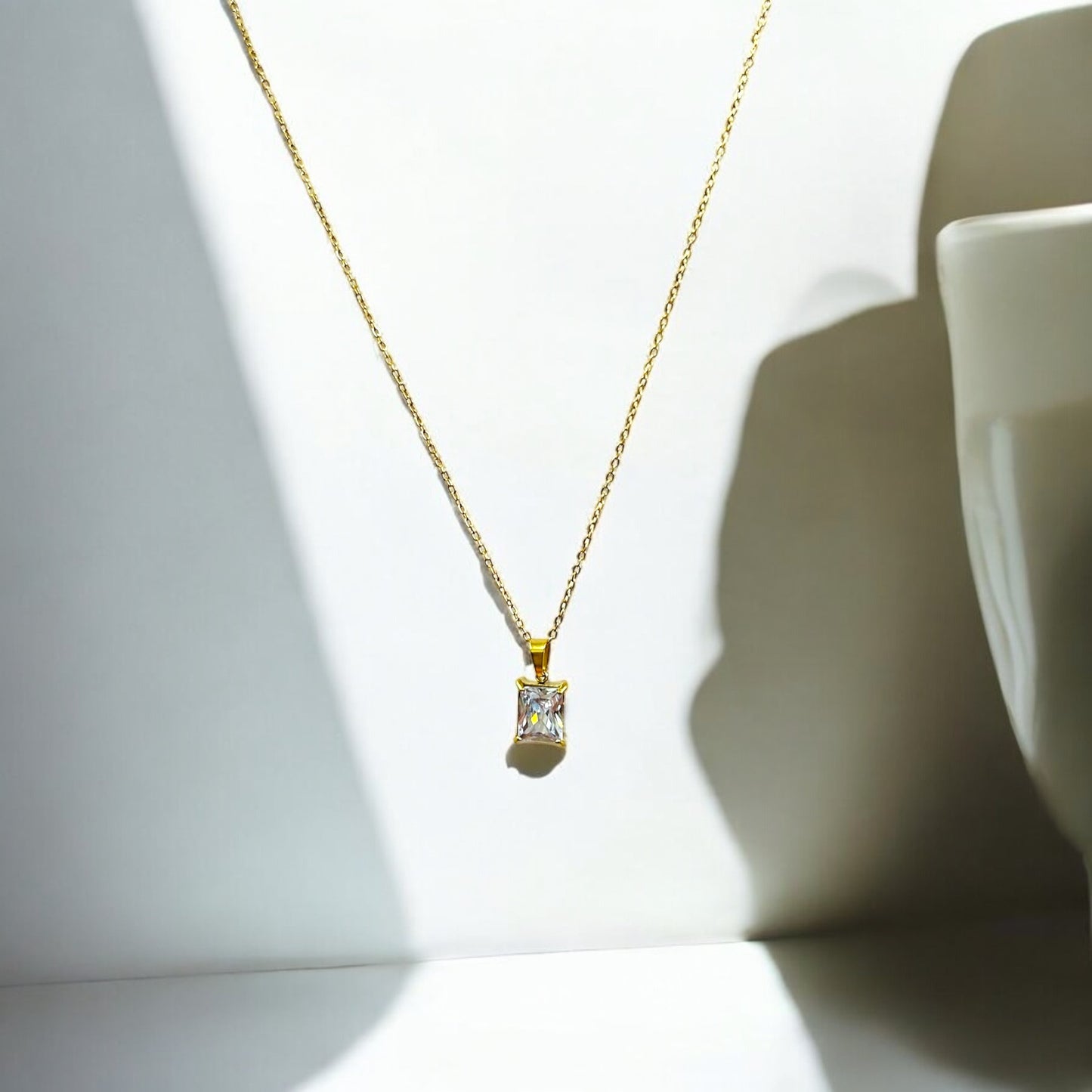 White & Pastels 18 kt Gold Plated Radiant Emerald Cut Necklace