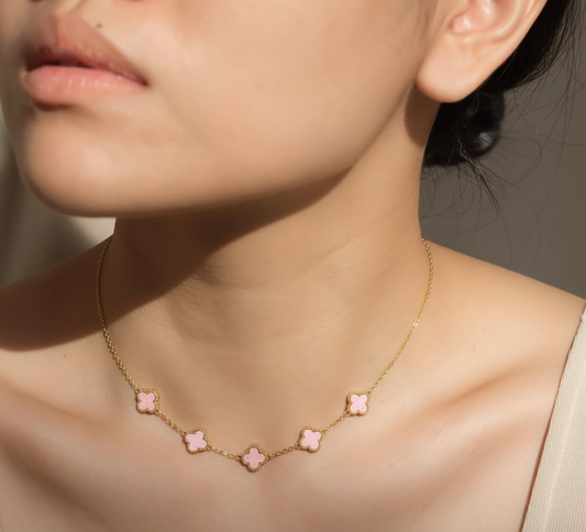 Luxurious Van Cleef -Inspired Alhambra - pink mother-of-pearls Pendants Necklace